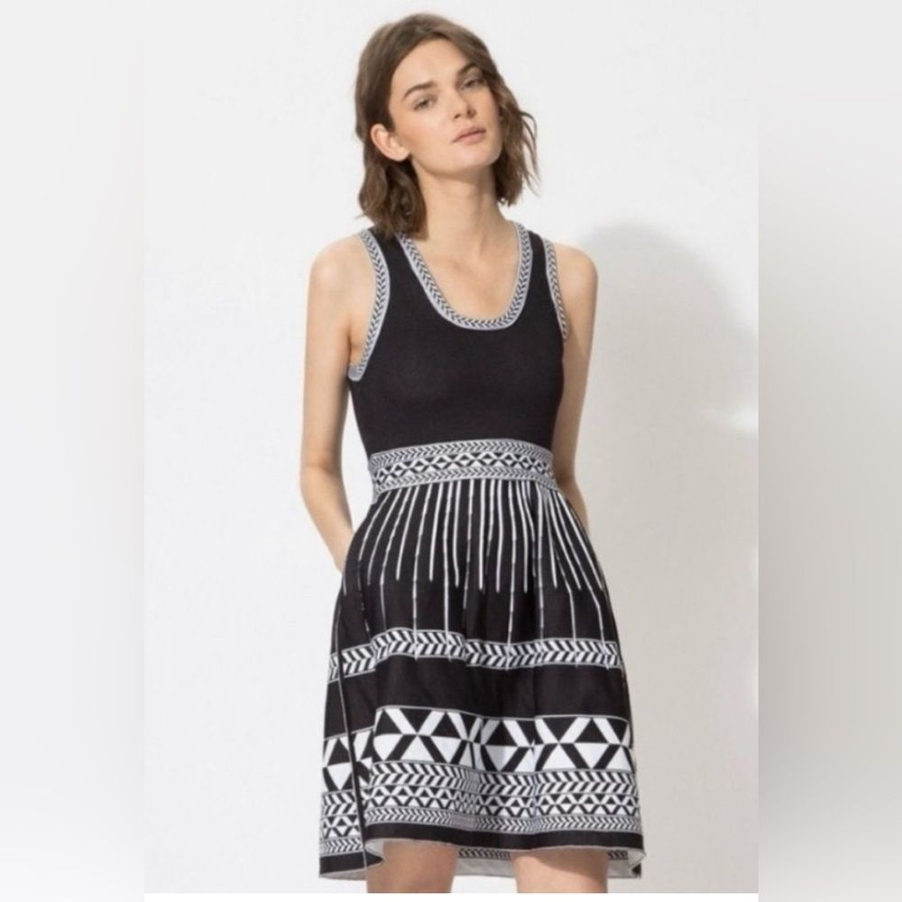 Maje Riviera Jacquard Fit & Flare Knit Black & White Dress